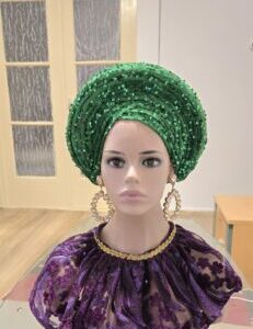 Velvet Sequence Headtie/green