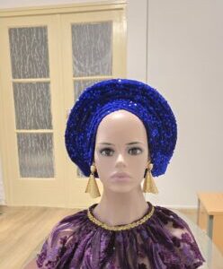 Velvet Sequence Headtie/blue