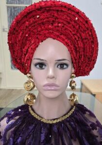 Velvet Sequence Headtie /Red